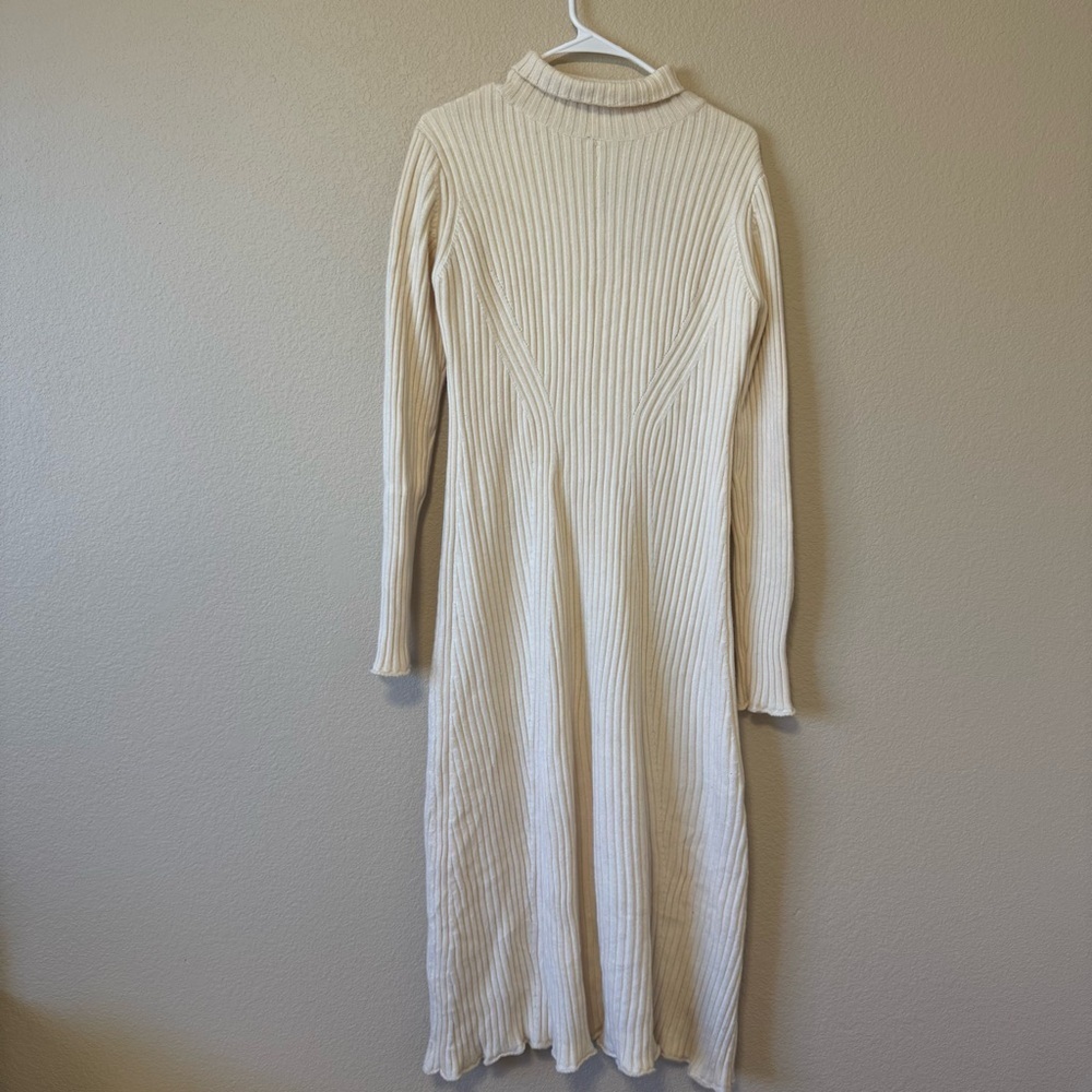 Zara Cream Ribbed Long Sleeve Mock Neck Dress